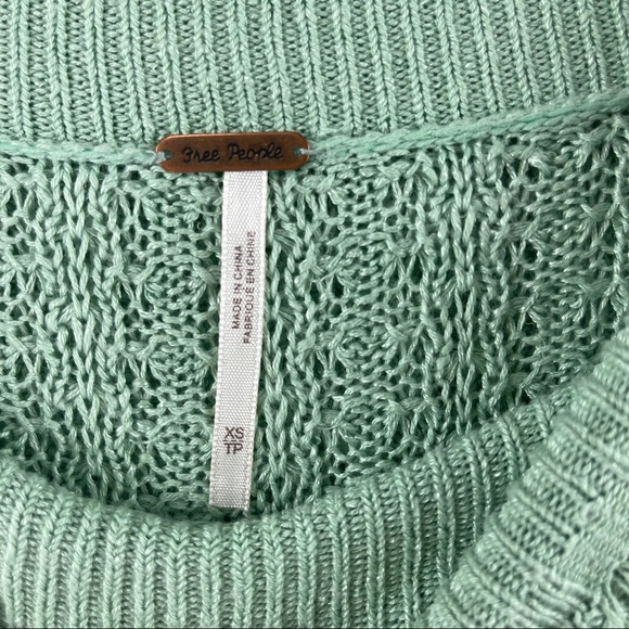 Free People Crochet Sweater Crazy In Love Knit Ruffle Sweater Mint Green Size XS - Picture 5 of 6